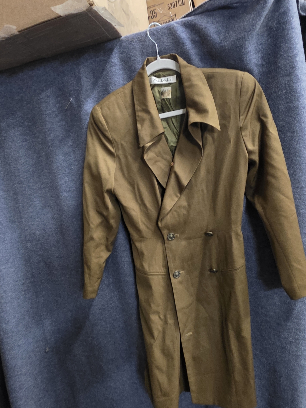 Tahari Olive Green Double-Breasted Trench Coat - Picture 3 of 5